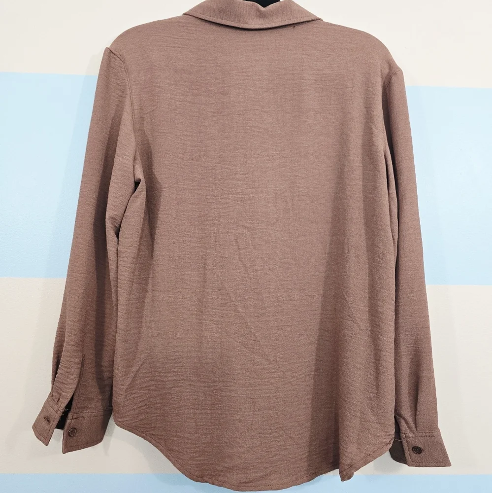 NWT No Comment Chocolate Brown Button Front Blouse - Picture 5 of 8